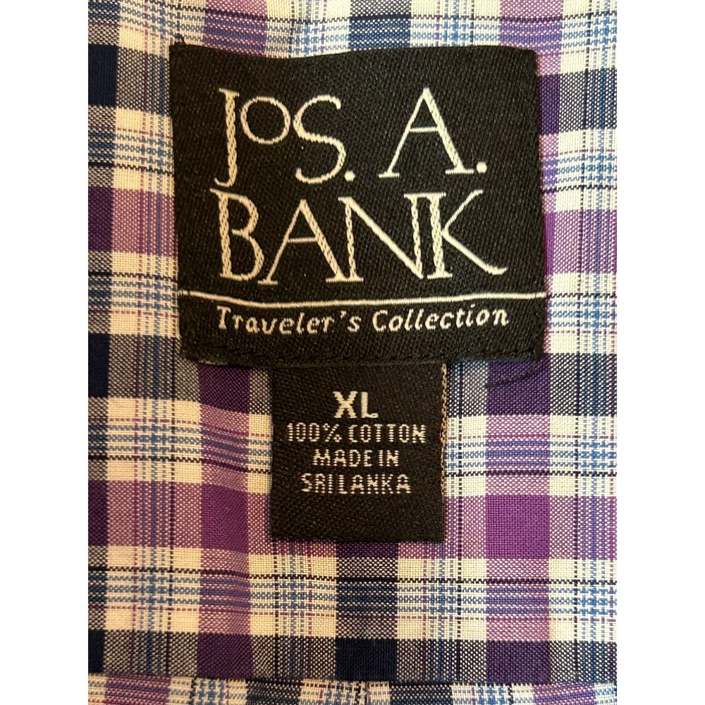 Jos. A. Bank Traveler's Collection Mens XL Purple Plaid Short Sleeve Shirt Prep‎